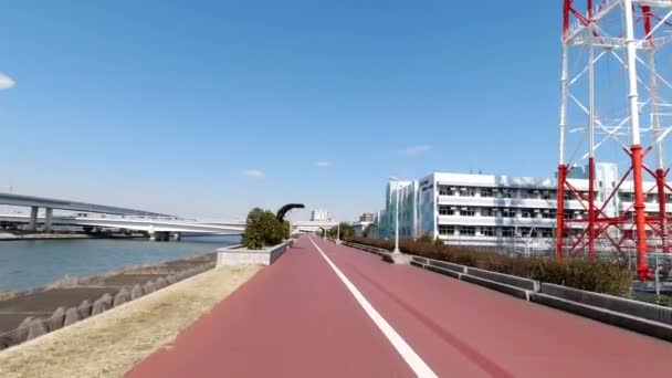 Велосипедна Дорога Аракава Японія Токіо — стокове відео