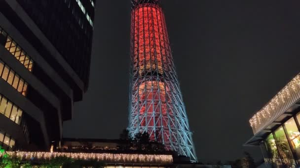 Tokyo Sky Tree Éjszakai Nézet — Stock videók