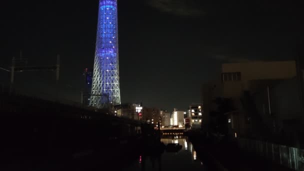 Nachtsicht Auf Den Tokyo Sky Tree — Stockvideo
