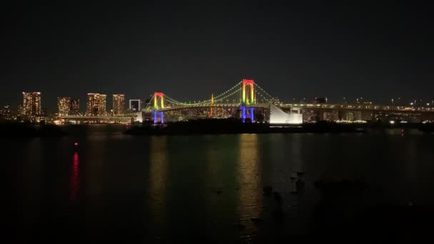 Puente Arco Iris Japón Vista Nocturna Tokio — Vídeos de Stock