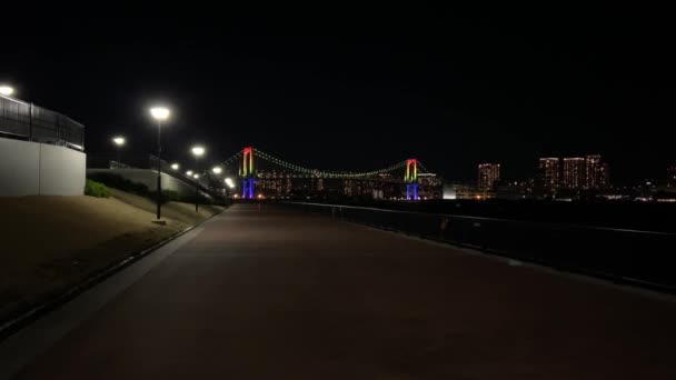 Puente Arco Iris Japón Vista Nocturna Tokio — Vídeos de Stock