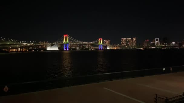 Japonya Gökkuşağı Köprüsü Tokyo Gece Manzarası — Stok video