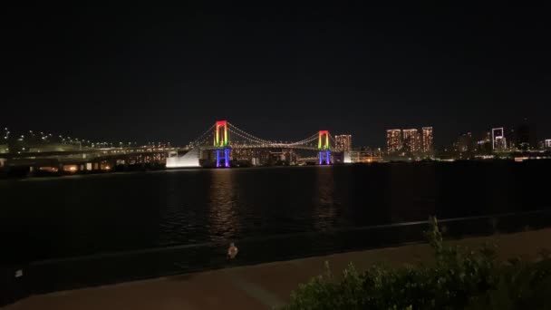 Puente Arco Iris Japón Vista Nocturna Tokio — Vídeos de Stock