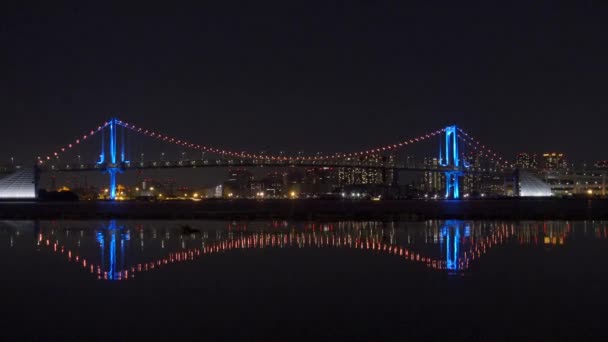 Мост Рейнбоу Японии Ночной Вид Токио — стоковое видео
