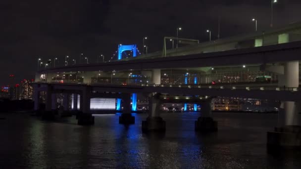 Puente Arco Iris Japón Vista Nocturna Tokio — Vídeos de Stock