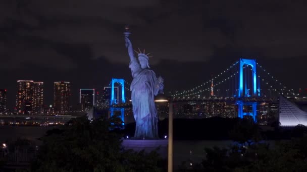 Ponte Arco Íris Japão Vista Noturna Tóquio — Vídeo de Stock