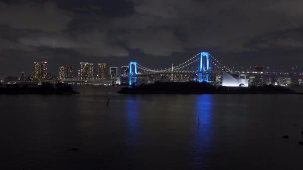 Japonya Gökkuşağı Köprüsü Tokyo Gece Manzarası — Stok video