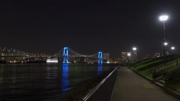Puente Arco Iris Japón Vista Nocturna Tokio — Vídeos de Stock