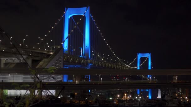 Puente Arco Iris Japón Vista Nocturna Tokio — Vídeos de Stock