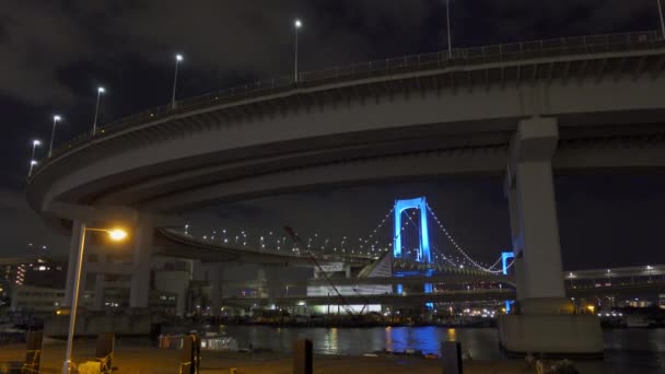 Puente Arco Iris Japón Vista Nocturna Tokio — Vídeos de Stock