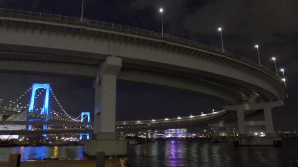 Puente Arco Iris Japón Vista Nocturna Tokio — Vídeos de Stock