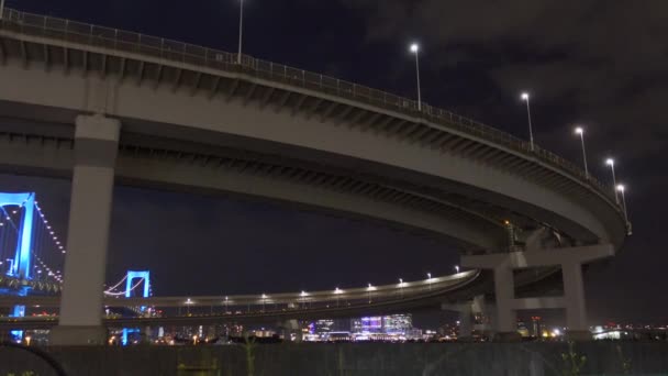 Puente Arco Iris Japón Vista Nocturna Tokio — Vídeos de Stock