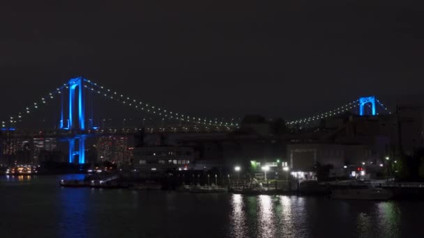 Puente Arco Iris Japón Vista Nocturna Tokio — Vídeos de Stock