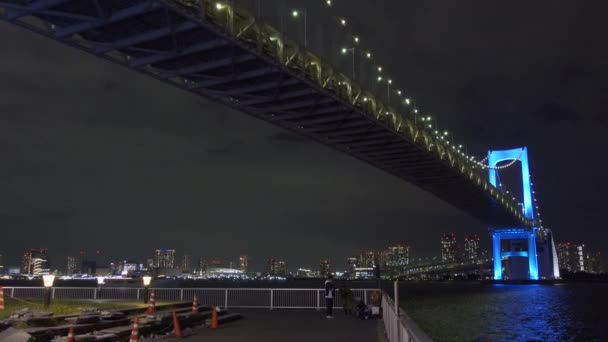 Puente Arco Iris Japón Vista Nocturna Tokio — Vídeos de Stock