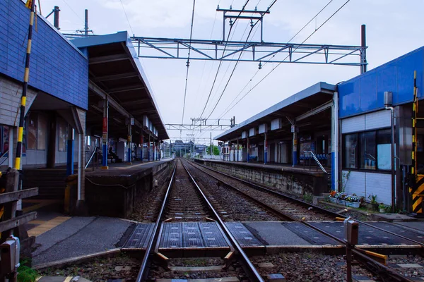 Ιαπωνικό Σιδηροδρομικό Τοπίο Ημέρα — Φωτογραφία Αρχείου