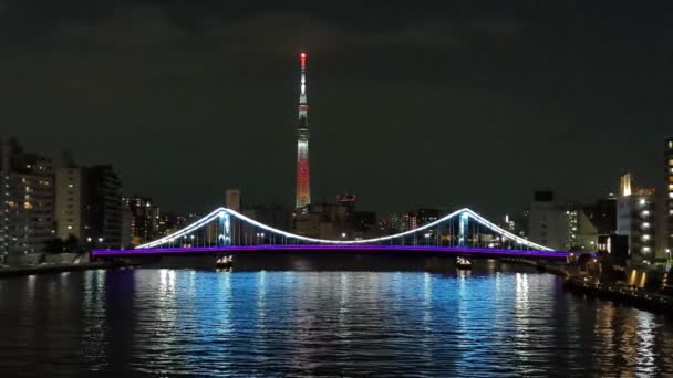 Puente Tokio Vista Nocturna — Vídeos de Stock