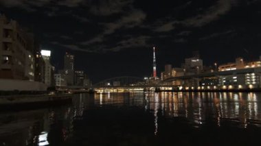 Tokyo gece görüşünde köprü