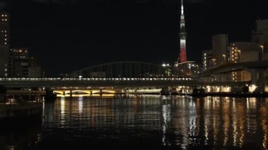 Tokyo gece görüşünde köprü