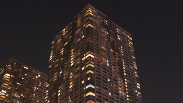 Tokyo High Rise Apartment Bay Area Night View Tower Mansion — Stock Video