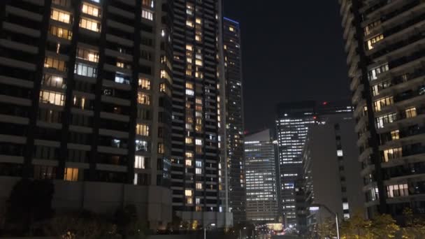 Tokio Vysoký Vzestup Byt Bay Oblast Noční Pohled Tower Mansion — Stock video
