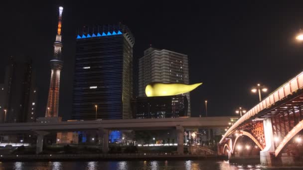 Tokio Asakusa Río Sumida Vista Nocturna 2022 — Vídeos de Stock