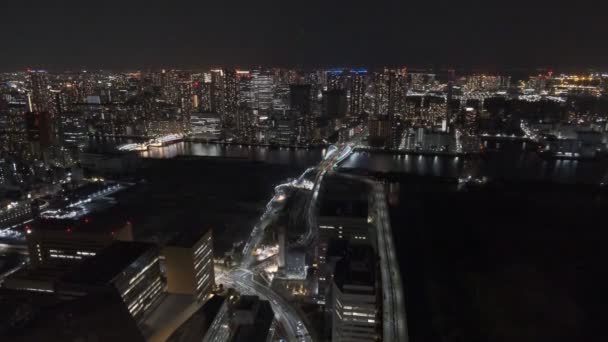 Tokio Shiodome Observatie Dek Nacht Uitzicht 2022 — Stockvideo