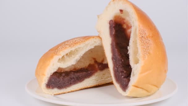 Ιαπωνικό Κόκκινο Φασόλι Bun Anpan Ψωμί — Αρχείο Βίντεο