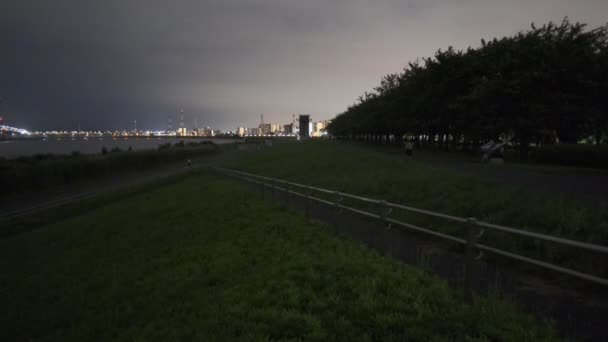 Tokyo Arakawa Letto Del Fiume Vista Notturna 2022 — Video Stock