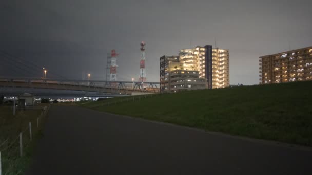 Tokyo Arakawa Flodbädd Nattutsikt 2022 — Stockvideo