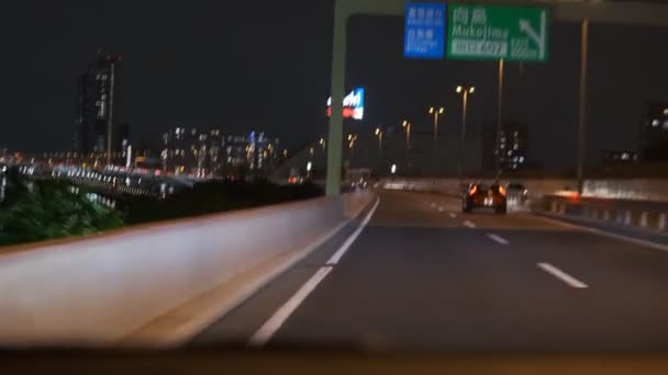 Tokyo Metropolitan Expressway Auto Rijden Nachtzicht Japan Shutoko Highway — Stockvideo