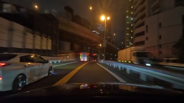 Tokyo Metropolitan Expressway Auto Fahren Nacht Ansicht Japan Shutoko Highway — Stockvideo