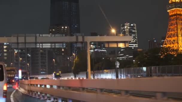 東京都自動車道夜景 日本車窓高速道路 — ストック動画