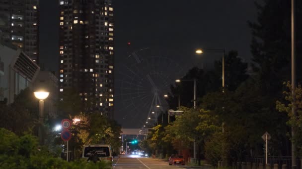 Tokyo Odaiba Ferris Wiel Ontmanteling Nachtzicht September 2022 — Stockvideo