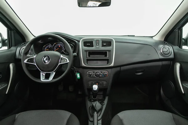 Novosibirsk Russia July 2021 Renault Sandero Car Interior Dashboard Steering — Stock Photo, Image