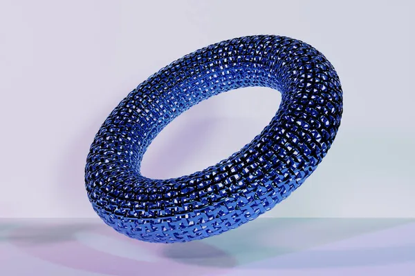 抽象的な青の金属ラウンドフラクタル ポータルをレンダリングします 白い隔離された背景に丸い螺旋 — ストック写真