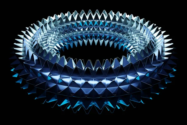 Візуалізація Абстрактного Синього Металу Круглий Фрактал Портал Шипами Кругла Спіраль — стокове фото