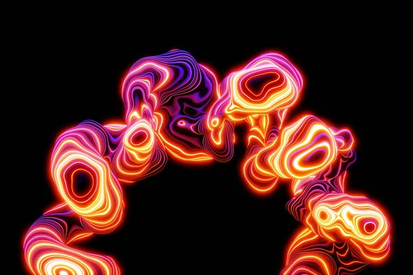 Görüntüleme Turuncu Parlak Neon Yuvarlak Fraktal Siyah Izole Arkaplan Portalı — Stok fotoğraf