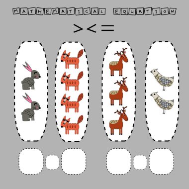 Bu da komik geyikler, tilkiler, kuşlar ve tavşanlarla daha büyük, daha az ya da daha eşit bir oyun. Anaokulu çocukları için çalışma listesi, aktivite listesi, basılabilir çalışma tablosu