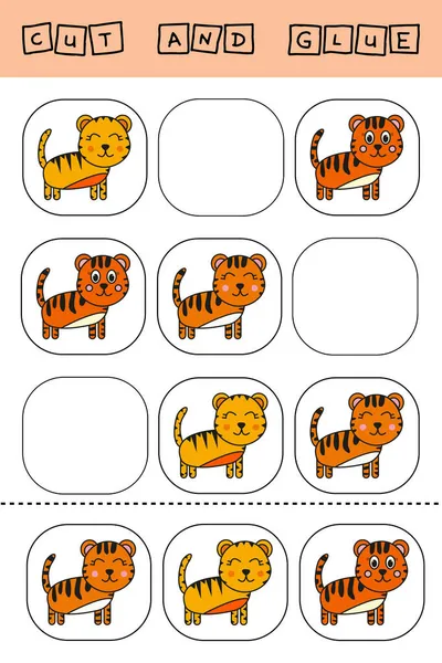 Sudoku För Barn Med Roliga Skogsdjur Tigrar Barnpussel Förskolans Kalkylblad — Stockfoto