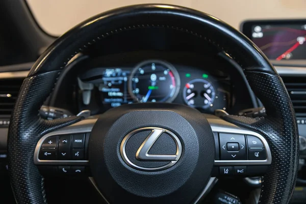 Novosibirsk Rusland Augustus 2021 Lexus Auto Interieur Stuurwiel Met Logo — Stockfoto