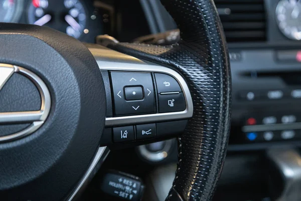 Novosibirsk Russia August 2021 Lexus Black Steering Wheel Multifunction Buttons — Stock Photo, Image