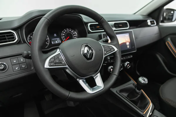 Novosibirsk Russia July 2021 Renault Duster Auto Interior Steering Wheel — Stock Photo, Image