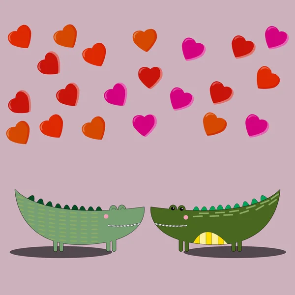 Χαριτωμένοι Αγαπημένοι Κροκόδειλοι Κοιτάζονται Καρδιές Τους Πετούν Από Πάνω Τους — Φωτογραφία Αρχείου