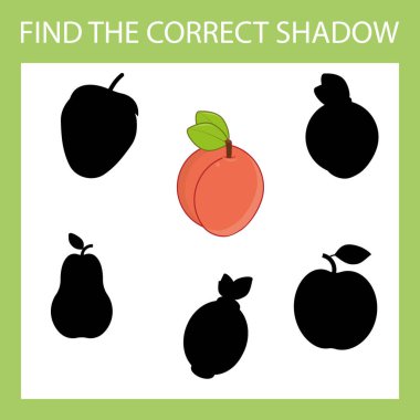 Gölgeli bir şeftali buhar odası bul. Meyveyi doğru gölgeyle eşleştir Okul öncesi çalışma tablosu, çocuk faaliyet çalışma tablosu, yazdırılabilir çalışma tablosu