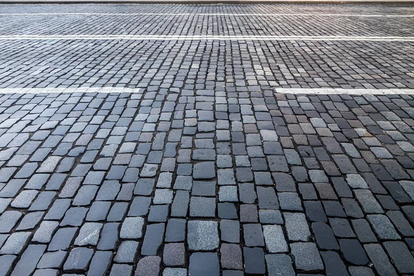 Close Cobblestone Road Backgrounds Street Pavement Background Rock Texture — Stock Photo, Image