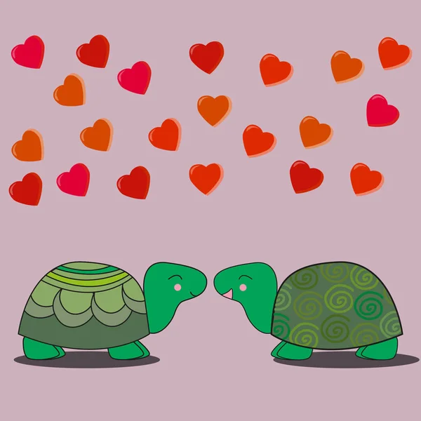 Милые Любящие Черепахи Смотрят Друг Друга Сердца Летают Над Ними — стоковое фото