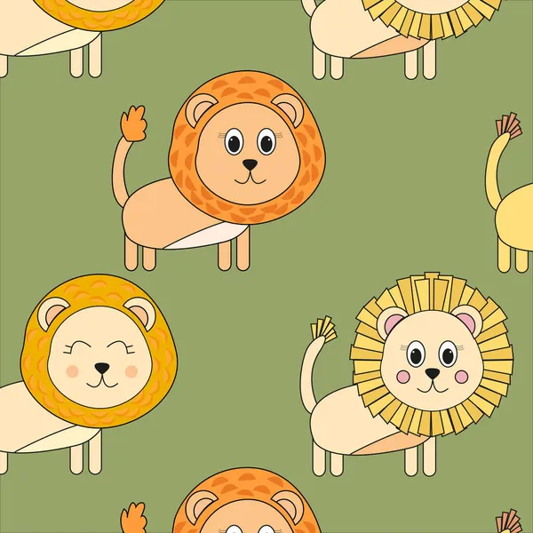 Lions Pattern Green Background Cute Animals — Stock Photo, Image
