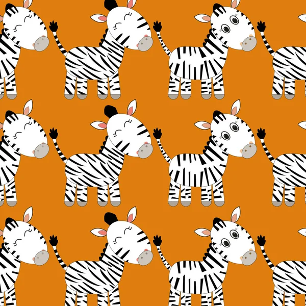 Padrão Zebras Fundo Laranja Animais Giros — Fotografia de Stock