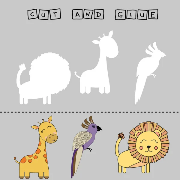 Worksheet Vector Design Task Cut Glue Piece Colorful Lion Giraffe — Stock Photo, Image