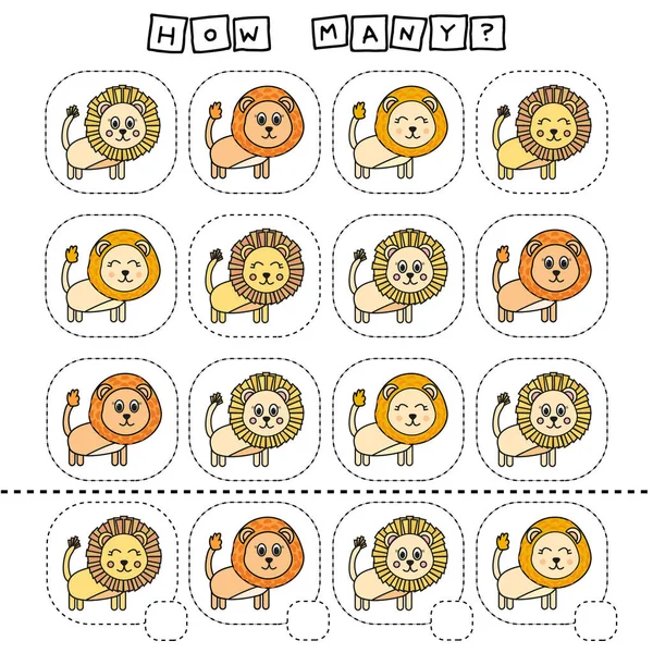 Jogo Contagem Para Crianças Pré Escolares Conte Quantos Leões — Fotografia de Stock
